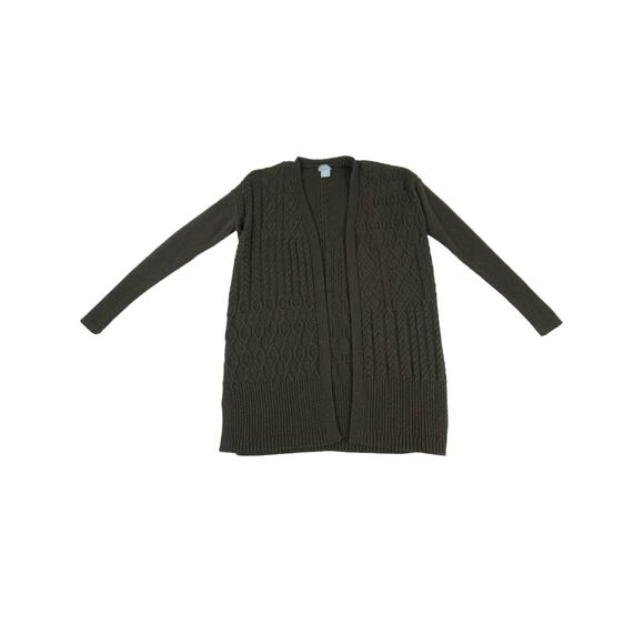 Chicos Cableknit Cardigan Sweater Size 0 or Small Brown Cashmere Wool Blend Open - Picture 5 of 8